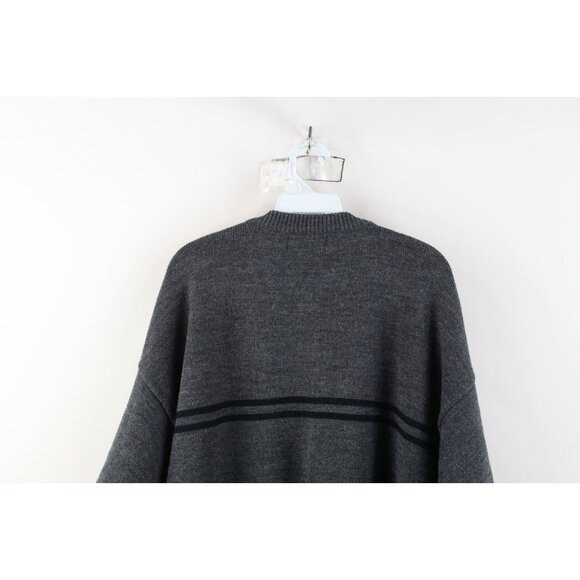 Vintage 90s Streetwear Mens XL Blank Striped Ribbed Knit V-Neck Sweater Gray - Picture 9 of 10